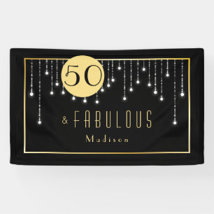 金ゴールドおもしろいFab 50番目の誕生日 横断幕