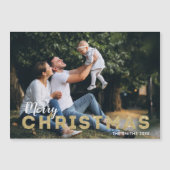 金ゴールドおよびグリッターのクリスマスの磁気写真カード (正面)