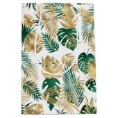 金ゴールドおよびグリーン熱帯葉 ミディアムペーパーバッグ (正面)