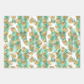 金ゴールドおよびグリーン熱帯葉 ラッピングペーパーシート (正面)