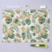 金ゴールドおよびグリーン熱帯葉 薄葉紙 (クラフト)