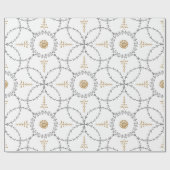 金ゴールドおよびグレーエレガントクラシックヴィンテージパターン ラッピングペーパー (フラット)