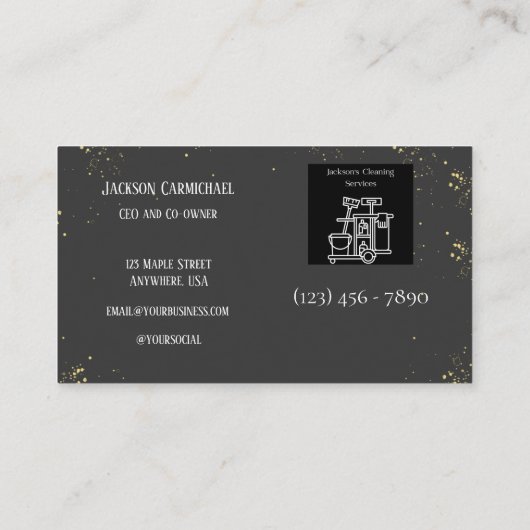 金ゴールドおよびグレーホームおよびオフィスのクリーニングサービス 名刺 (裏面)