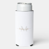 金ゴールドおよびグレーモノグラムおよびスクリプト結婚名の スリム缶クーラー (Seltzer裏面)