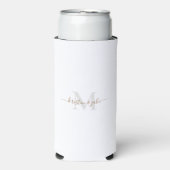 金ゴールドおよびグレーモノグラムおよびスクリプト結婚名の スリム缶クーラー (Seltzer正面)