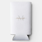 金ゴールドおよびグレーモノグラムおよびスクリプト結婚名の スリム缶クーラー (裏面)