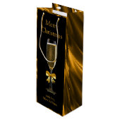 金ゴールドおよびシャンペン黒いガラス ワインギフトバッグ (正面アングル)