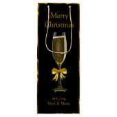 金ゴールドおよびシャンペン黒いガラス ワインギフトバッグ (正面)