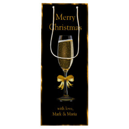 金ゴールドおよびシャンペン黒いガラス ワインギフトバッグ