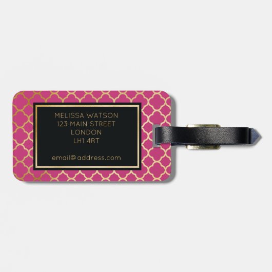 金ゴールドおよびショッキングピンクのクローバーの荷物のラベル ラゲッジタグ (裏面横)