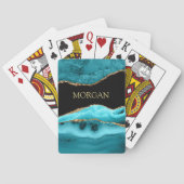 金ゴールドおよびティール(緑がかった色)アガート、グリッター、金ゴールド名オン・ブラック トランプ (裏面)