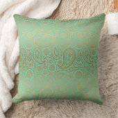 金ゴールドおよびティール(緑がかった色)グリーンヴィンテージペイズリーパターン クッション (ブランケット)