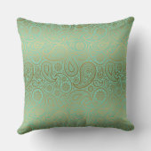 金ゴールドおよびティール(緑がかった色)グリーンヴィンテージペイズリーパターン クッション (裏面)