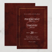 金ゴールドおよびバーガンディの結婚式招待状 招待状 (正面/裏面)