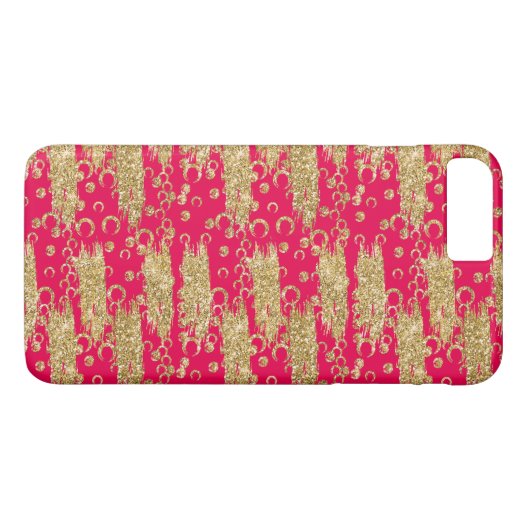 金ゴールドおよびピンクのきらびやかなストライプおよび円 Case-Mate iPhoneケース (裏面(横))