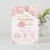 金ゴールドおよびピンクのカボチャベビーシャワーの招待状 招待状 (スタンド正面)