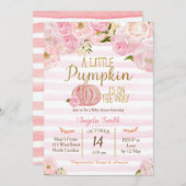 金ゴールドおよびピンクのカボチャベビーシャワーの招待状 招待状 (正面/裏面)