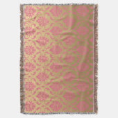 金ゴールドおよびピンクのクラシックなダマスク織 スローブランケット (正面縦)