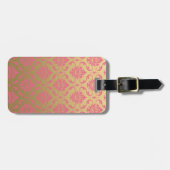 金ゴールドおよびピンクのクラシックなダマスク織 ラゲッジタグ (正面横)