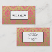 金ゴールドおよびピンクのクラシックなダマスク織 名刺 (正面/裏面)