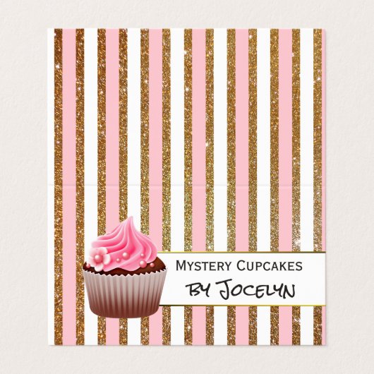 金ゴールドおよびピンクのストライプのなベーカリーによって折られる名刺 名刺 (外部フラット)
