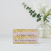 金ゴールドおよびピンクのストライプの《写真》ぼけ味の紙吹雪 名刺 (スタンド正面)