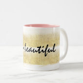 金ゴールドおよびピンクのストライプ ツートーンマグカップ (正面右)