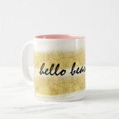 金ゴールドおよびピンクのストライプ ツートーンマグカップ (正面左)