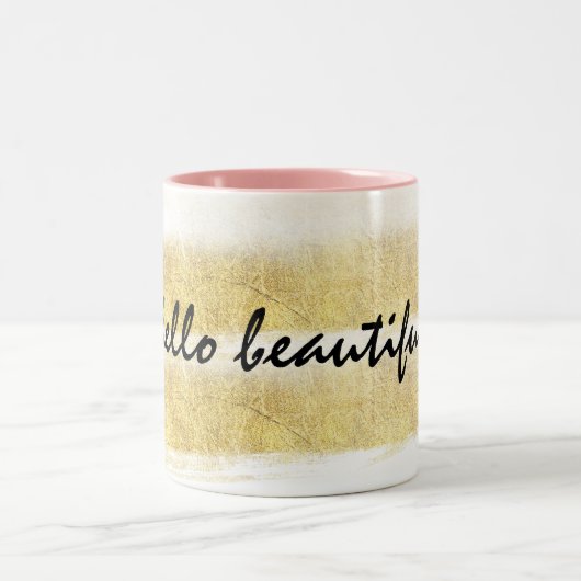 金ゴールドおよびピンクのストライプ ツートーンマグカップ (中央)