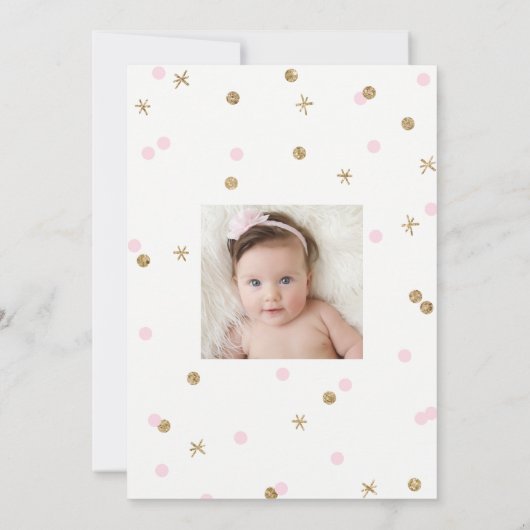 金ゴールドおよびピンクの冬のOnederlandの最初誕生日 招待状 (裏面)