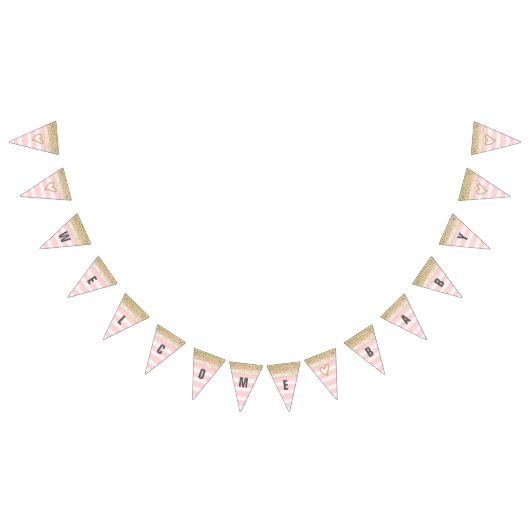 金ゴールドおよびピンクの歓迎されたベビーの旗 バンティングフラッグ (全)