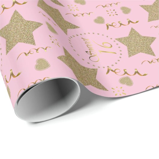 金ゴールドおよびピンクの菓子16の誕生日の包装紙 ラッピングペーパー (ロールコーナー)
