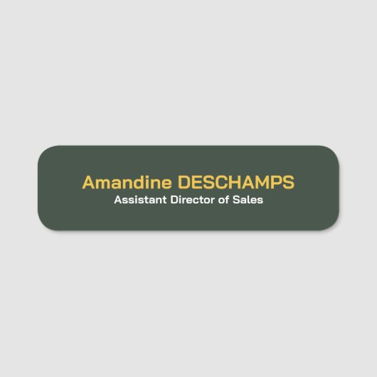 金ゴールドおよびフォレストの緑の従業員名タグ 名札 (正面)