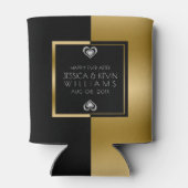 金ゴールドおよびブラックジオメトリック結婚デザインのテンプレート 缶クーラー (裏面)