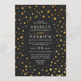 金ゴールドおよびブラック紙吹雪フォイル結婚式招待状 招待状