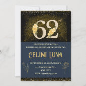 金ゴールドおよびブラック62番目の誕生日招待状 招待状 (正面)
