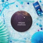 金ゴールドおよびプラム流星夜結婚式 ペーパープレート (パーティー)