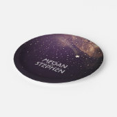 金ゴールドおよびプラム流星夜結婚式 ペーパープレート (アングル)