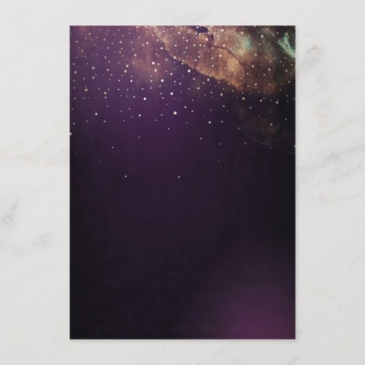 金ゴールドおよびプラム紫色夜結婚式情報 エンクロージャーカード (裏面)