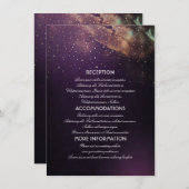 金ゴールドおよびプラム紫色夜結婚式情報 エンクロージャーカード (正面/裏面)