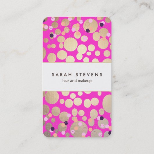 金ゴールドおよびホットピンク紙吹雪美しいサロン 名刺 (正面)