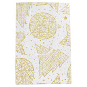 金ゴールドおよびホワイトクリスマスパターンギフトバッグ ミディアムペーパーバッグ (正面)