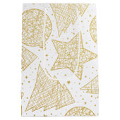 金ゴールドおよびホワイトクリスマスパターンギフトバッグ ミディアムペーパーバッグ (裏面)