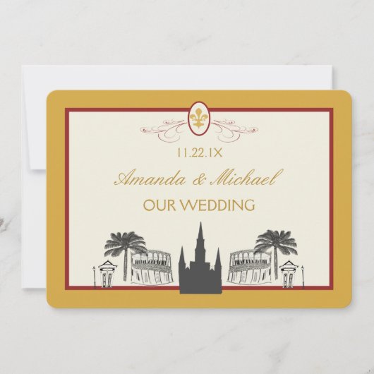 金ゴールドおよびボルドーのニュー・オーリンズ場面は日付を救います セーブザデート (正面)