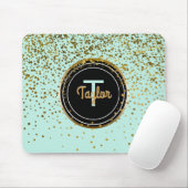 金ゴールドおよびミントの魅力的な紙吹雪の点|の緑のモノグラム マウスパッド (マウス)
