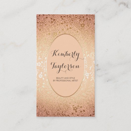 金ゴールドおよびモモの花のエレガントなヴィンテージけれどもモダン 名刺 (正面)