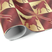 金ゴールドおよびワインの馬のメリークリスマス ラッピングペーパー (ロールコーナー)