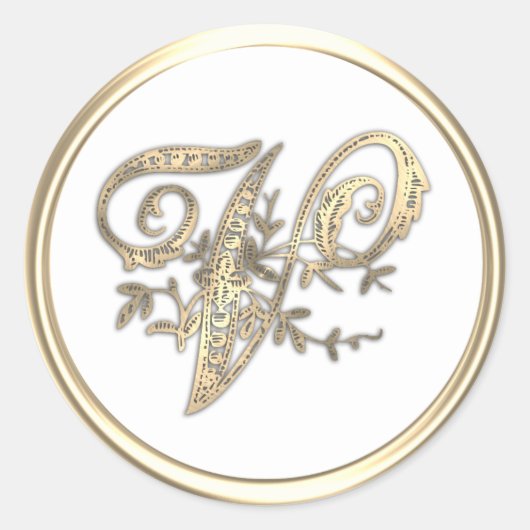 金ゴールドおよび任意の色華美イニシャルモノグラムV ラウンドシール (正面)