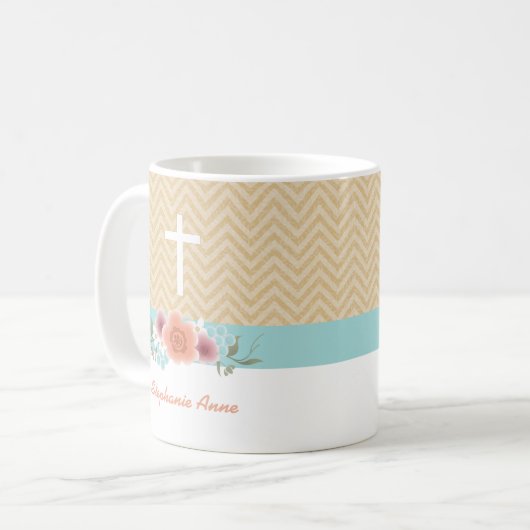 金ゴールドおよび水の聖餐の花のスワッグ コーヒーマグカップ (正面左)