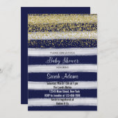 金ゴールドおよび海軍水彩画のベビーシャワーの招待状 招待状 (正面/裏面)